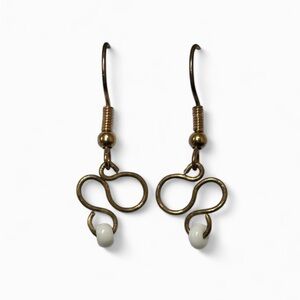 Elegant Antique Gold Patina Infinity Earrings with White Accents
